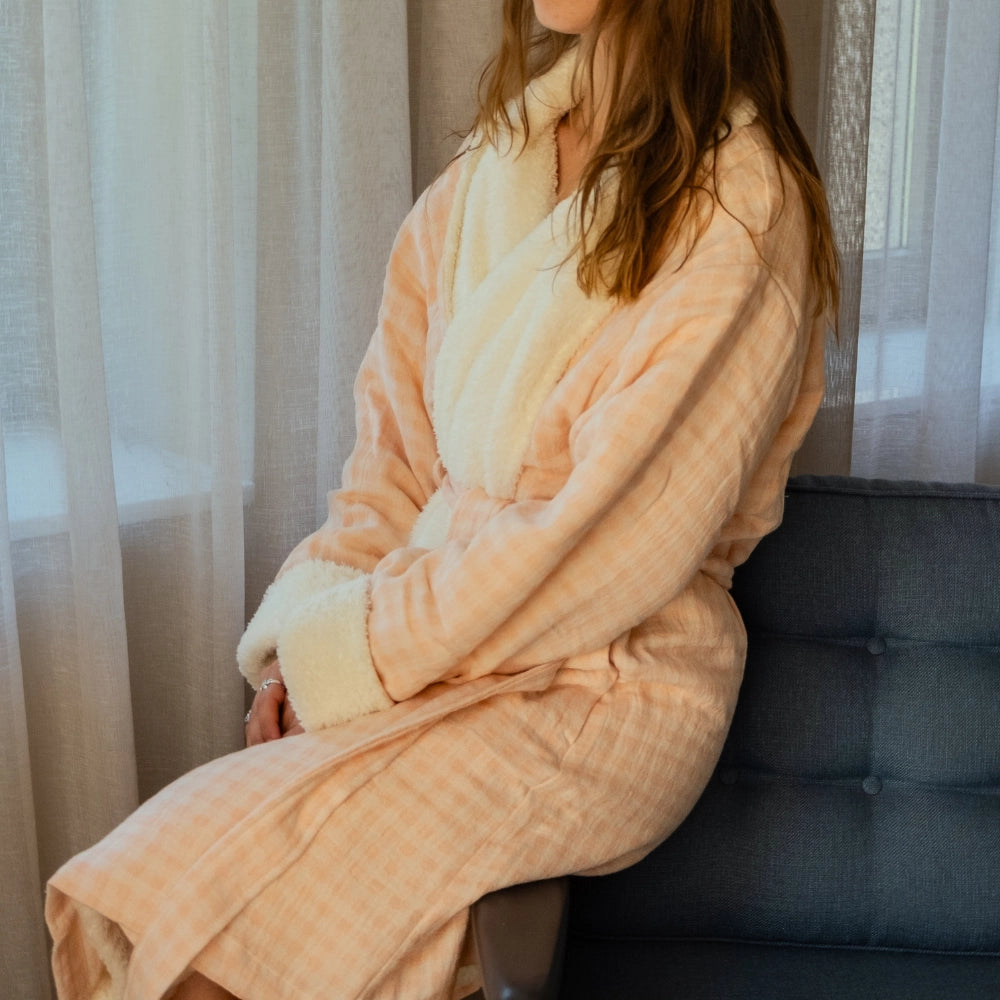 Gingham Cotton Robe with Fleece Lining