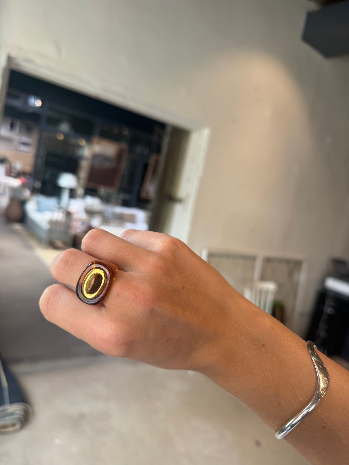 Tortoise Shell Resin Tiger Eye Ring