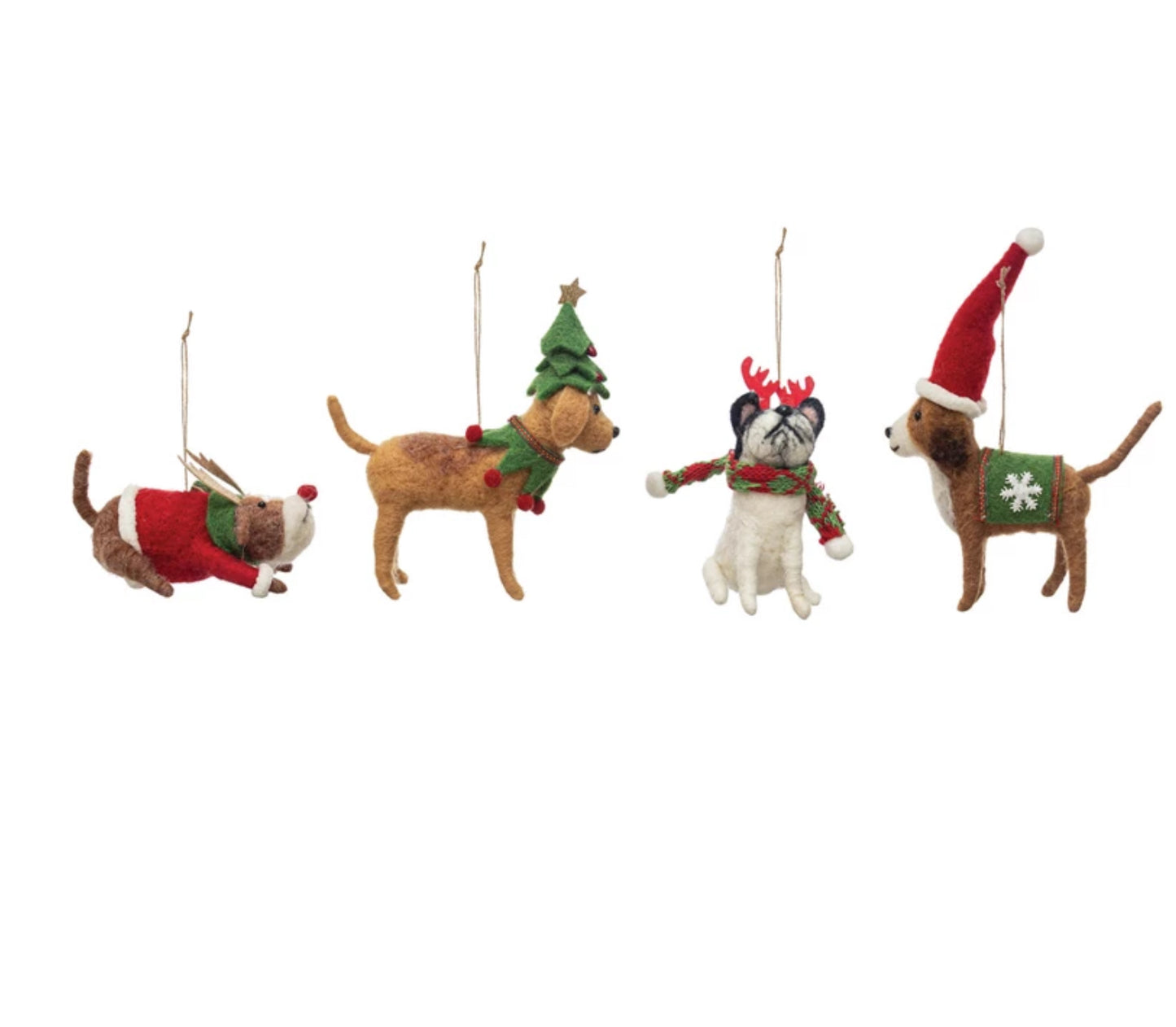 Wool Felt Dog in Holiday Outfit Ornament