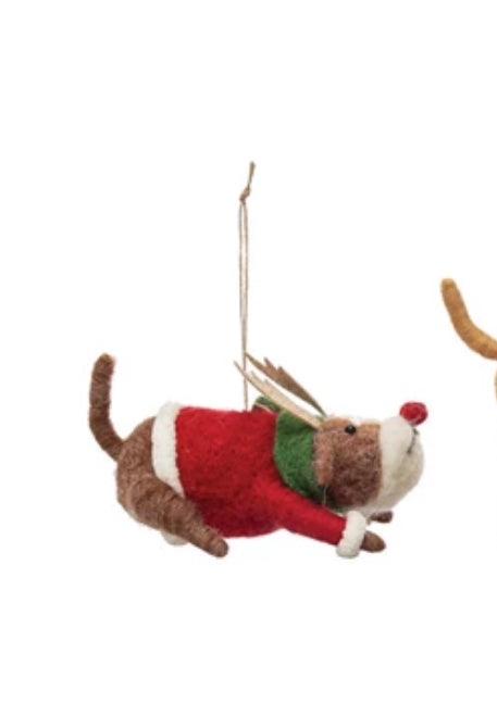 Wool Felt Dog in Holiday Outfit Ornament