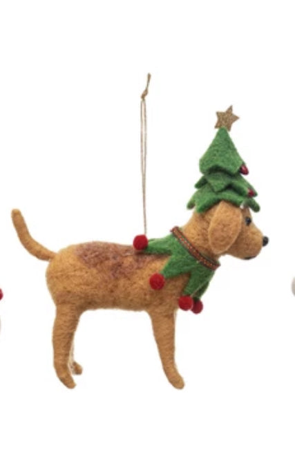 Wool Felt Dog in Holiday Outfit Ornament