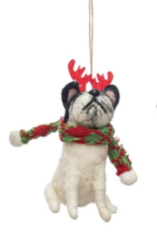 Wool Felt Dog in Holiday Outfit Ornament