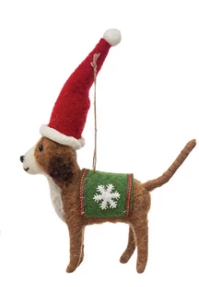 Wool Felt Dog in Holiday Outfit Ornament