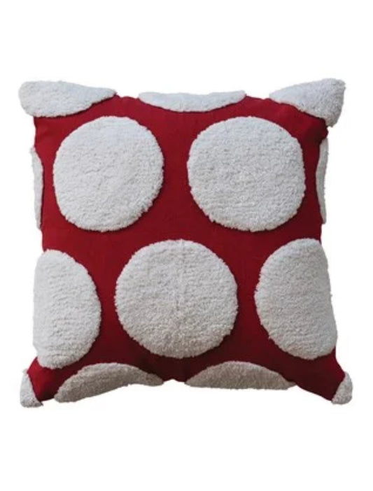 Cotton Slub Pillow w/ Tufted Dots, Red & White