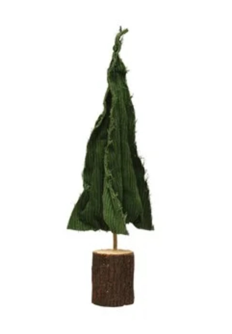 Raw-Edged Corduroy Tree w/ Wood Slice Base