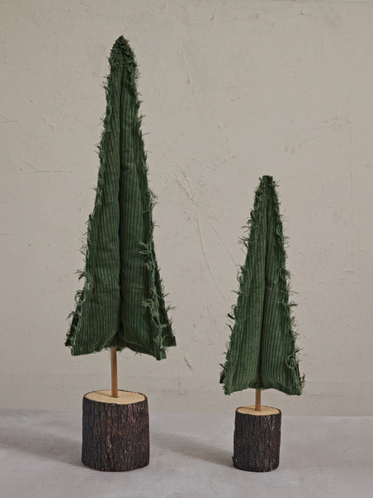 Raw-Edged Corduroy Tree w/ Wood Slice Base