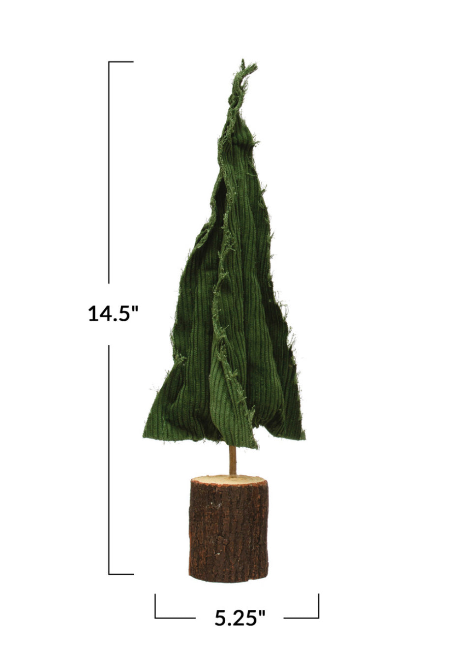 Raw-Edged Corduroy Tree w/ Wood Slice Base