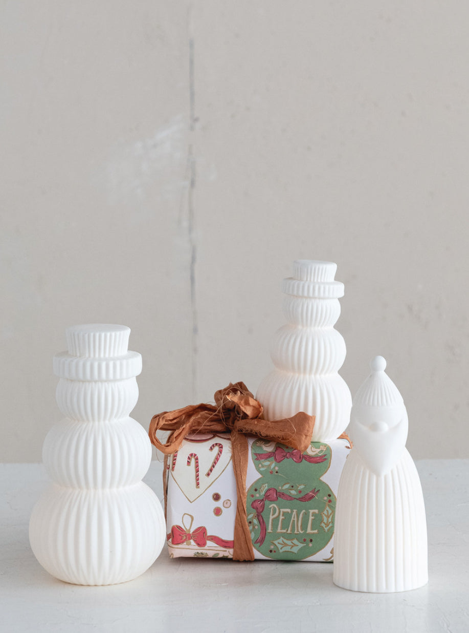 Stoneware Bisque Snowman Shaped LED Light (Batteries Included)