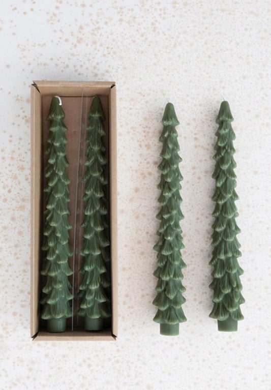 Unscented Tree Shaped Taper Candles, Set of 2
