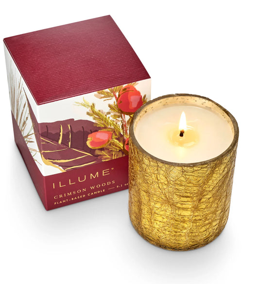 Crimson Woods Small Boxed Crackle Glass Candle