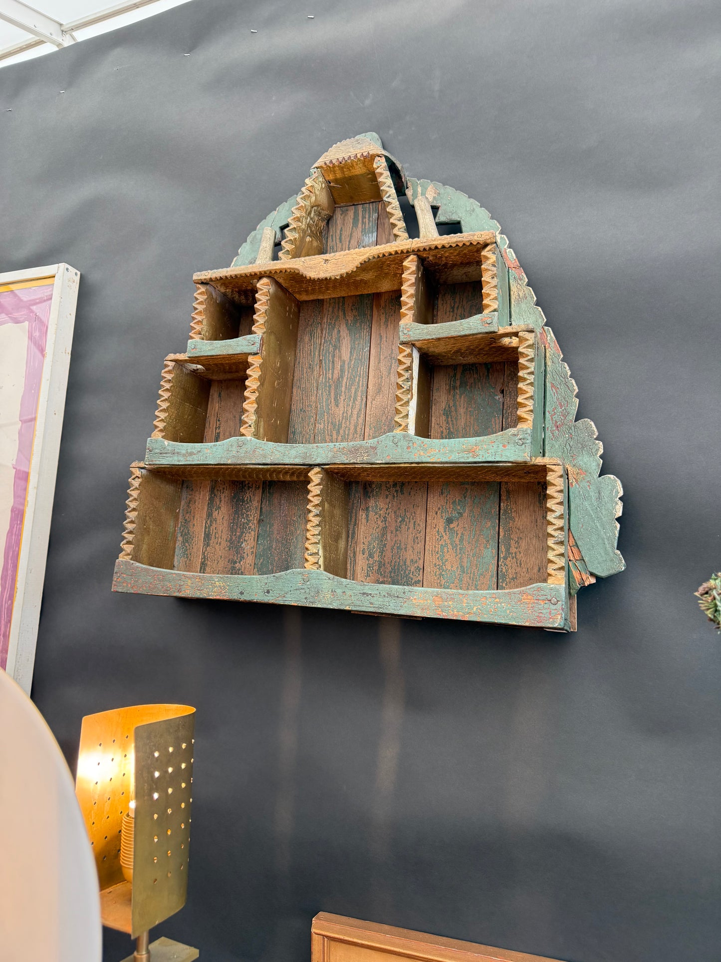 Painted Rare Tramp Art Shelf