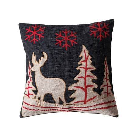 18” Embroidered Reindeer Pillow