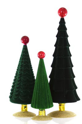 Crushed Velvet Trees Green & Red Set/3