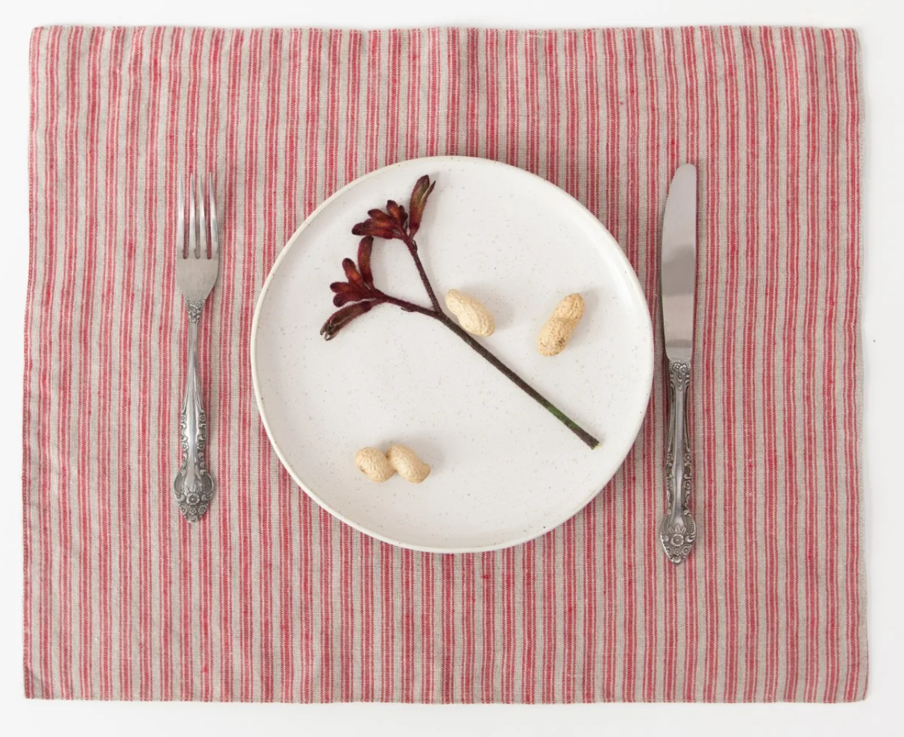 Red Natural Stripes Linen Napkins & Placemat