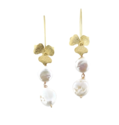 Brass Goldplated Earrings Baroque Pearl