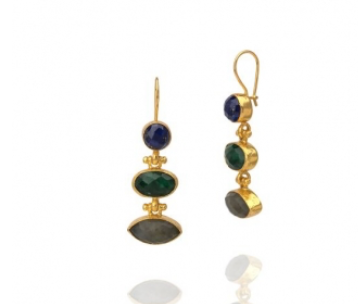 Labradorite, Emerald, and Lapislazuli Earrings