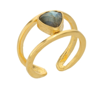 Goldplated Brass Ring, Labradorite