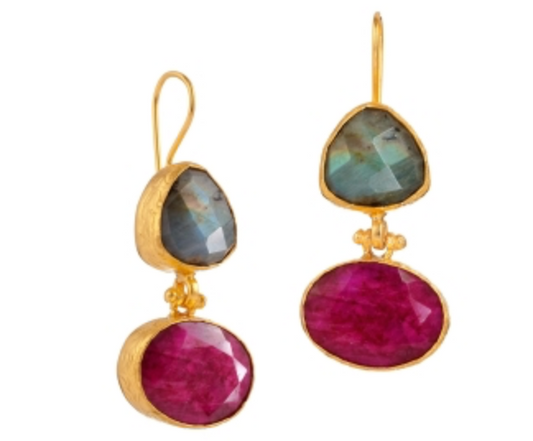 Labradorite and Ruby Earrings