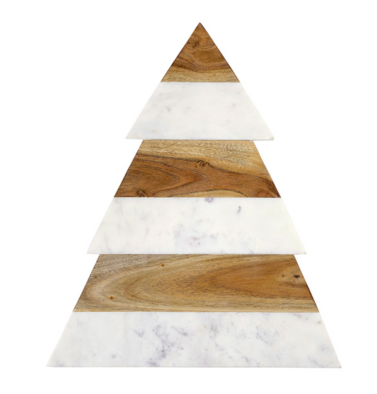 Marble and Wood Christmas Tree Charcuterie Board