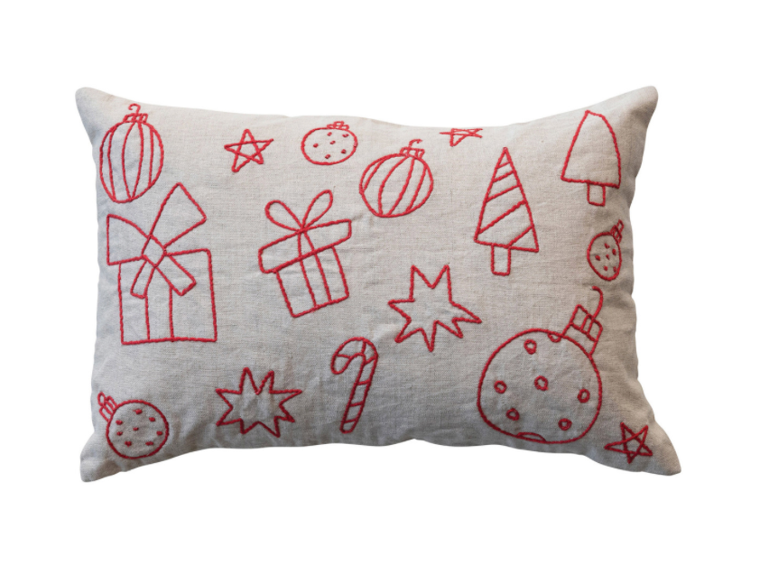 Embroidered Holiday Lumbar Pillow