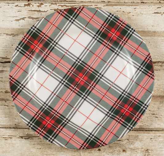 12" White Tartan Plaid Charger