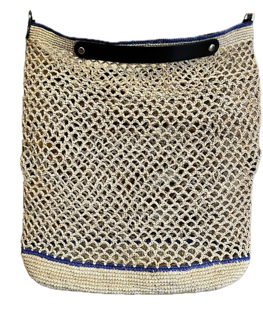 Colin Natural & Indigo Raffia Bag