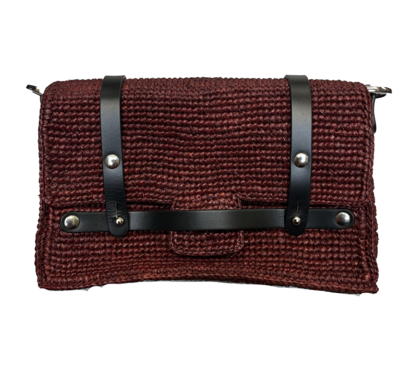 Bihan Brown & Black Raffia Bag