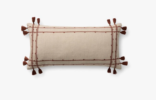 Natural & Rust Linen Tassel Lumbar Pillow