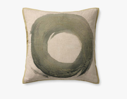 Embroidered Green Natural Pillow
