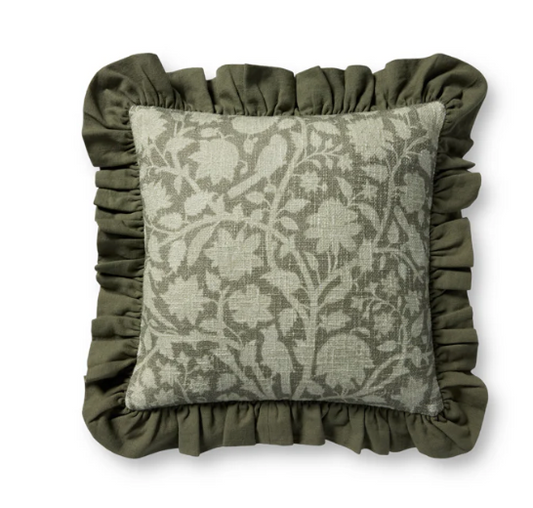 Floral Green Ruffle Pillow