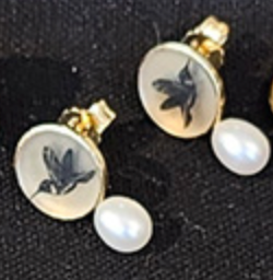 Hummingbird Pearl Stud Earrings