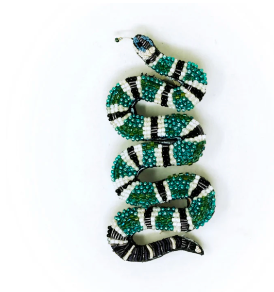Green Banded Snake Brooch Pink