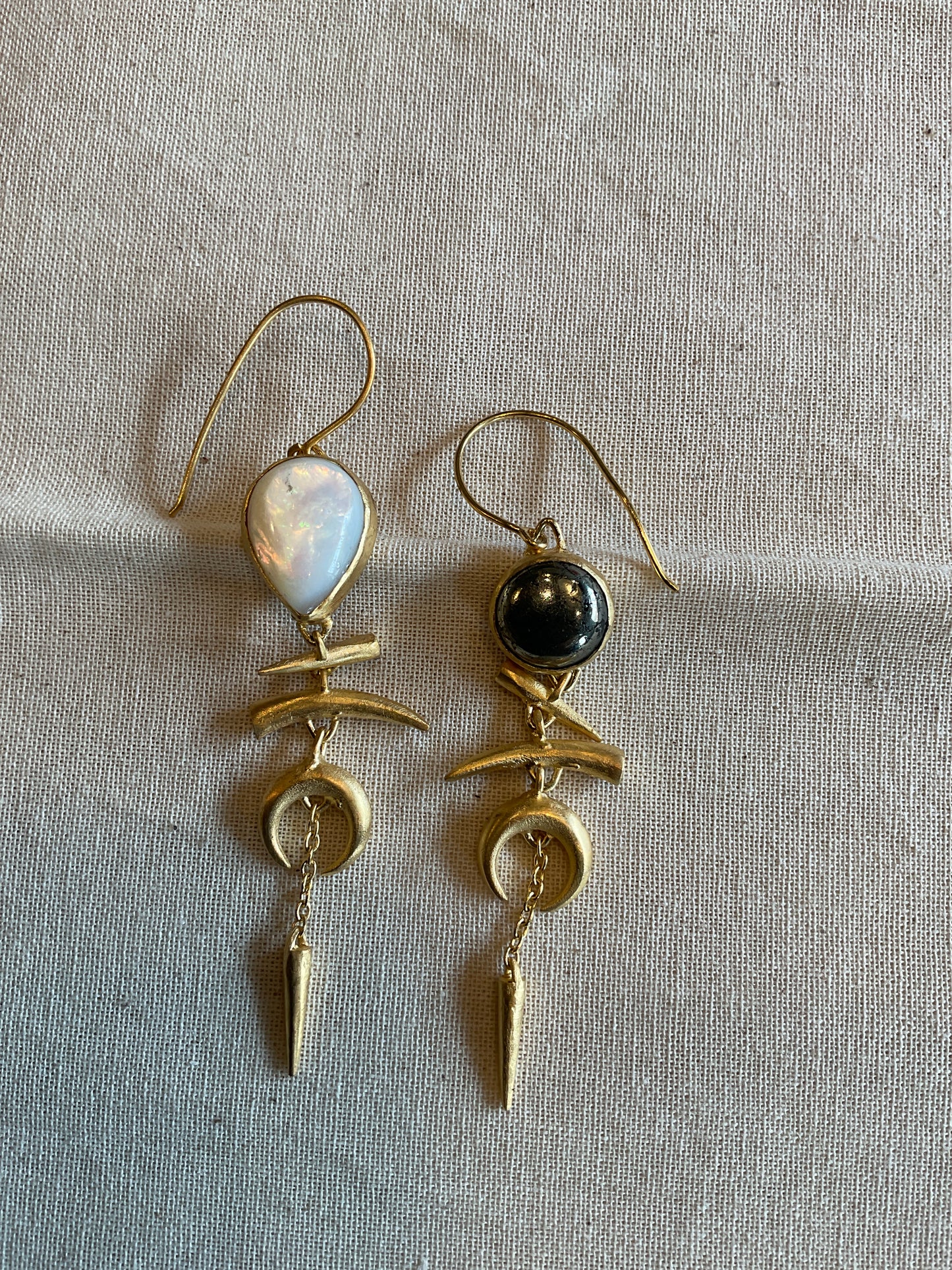 Mother of Pearl Round Apache Gold Lunar Tribal Earrings