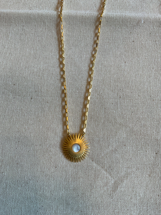 Mother Of Pearl Small Geo Sun Necklace