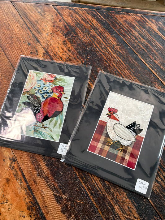 Textile Art Pair of Rooster/Chicken