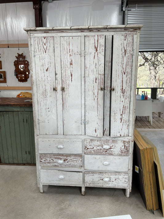 White Chippy Large Cabinet Blue Interior