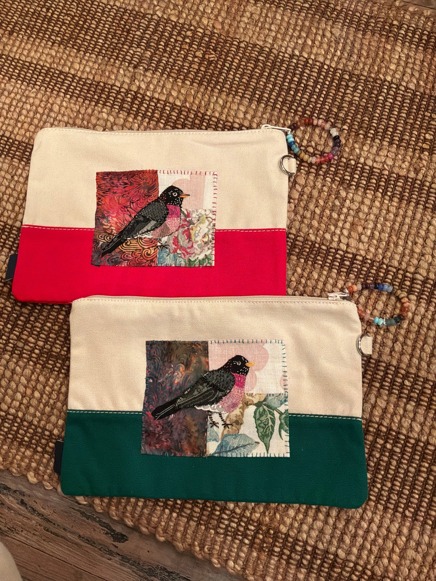 Textile Bird Zipper Bag Large