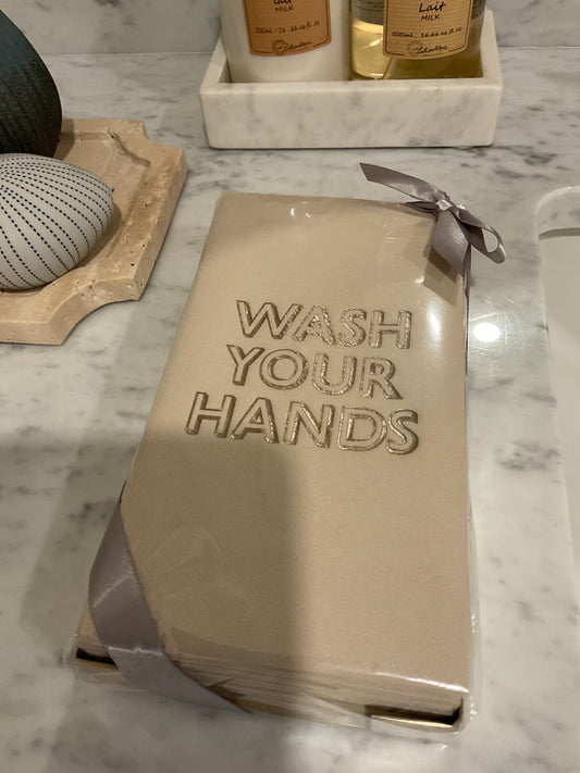 "wash your hands" Silver Plated Guest Towel Tray