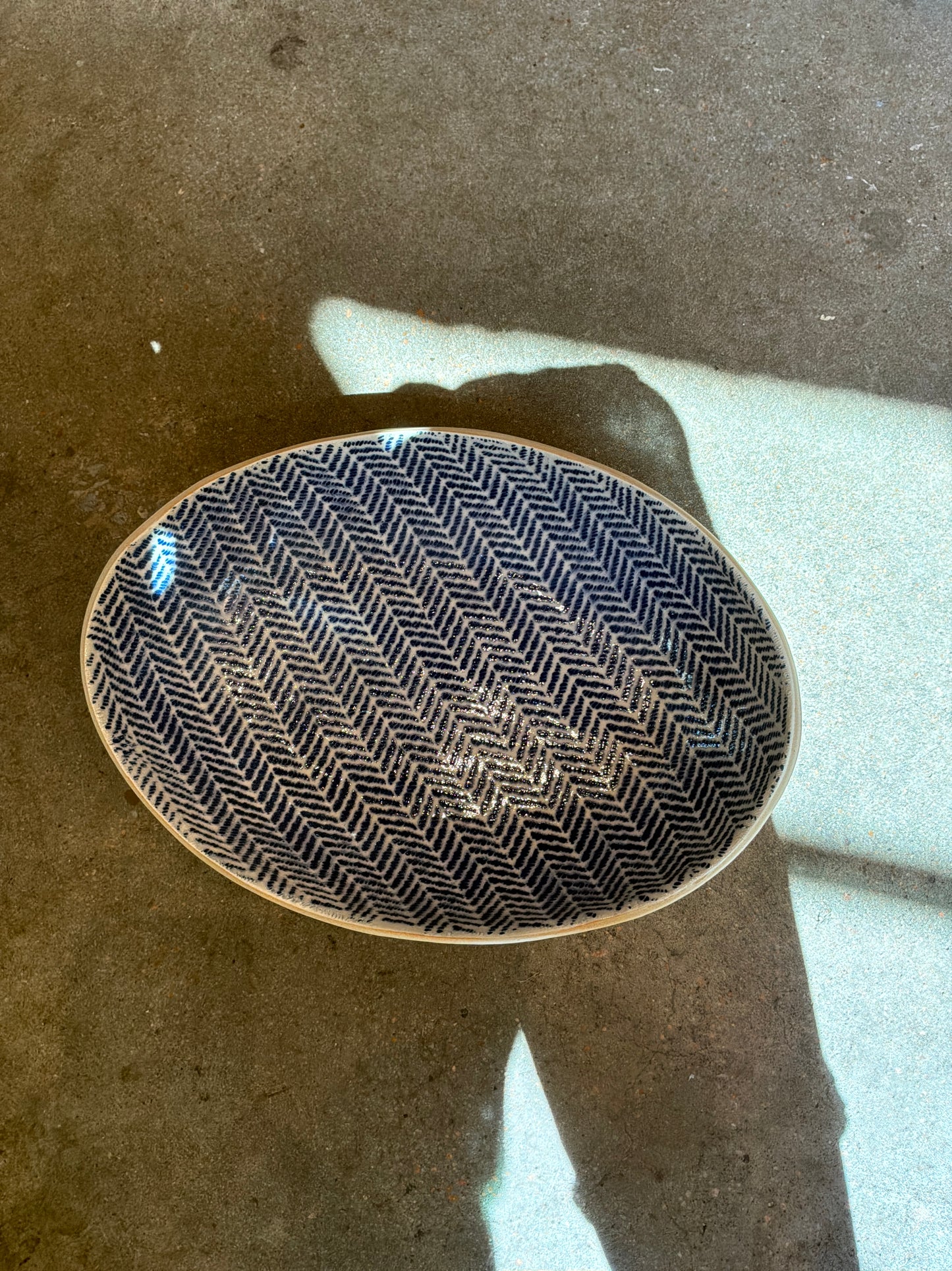 Medium Nested Oval Bowl Herringbone Cobalt