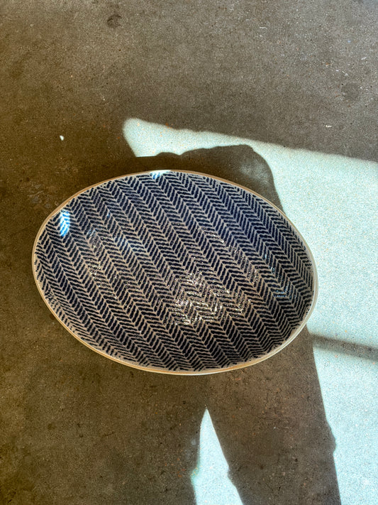 Medium Nested Oval Bowl Herringbone Cobalt