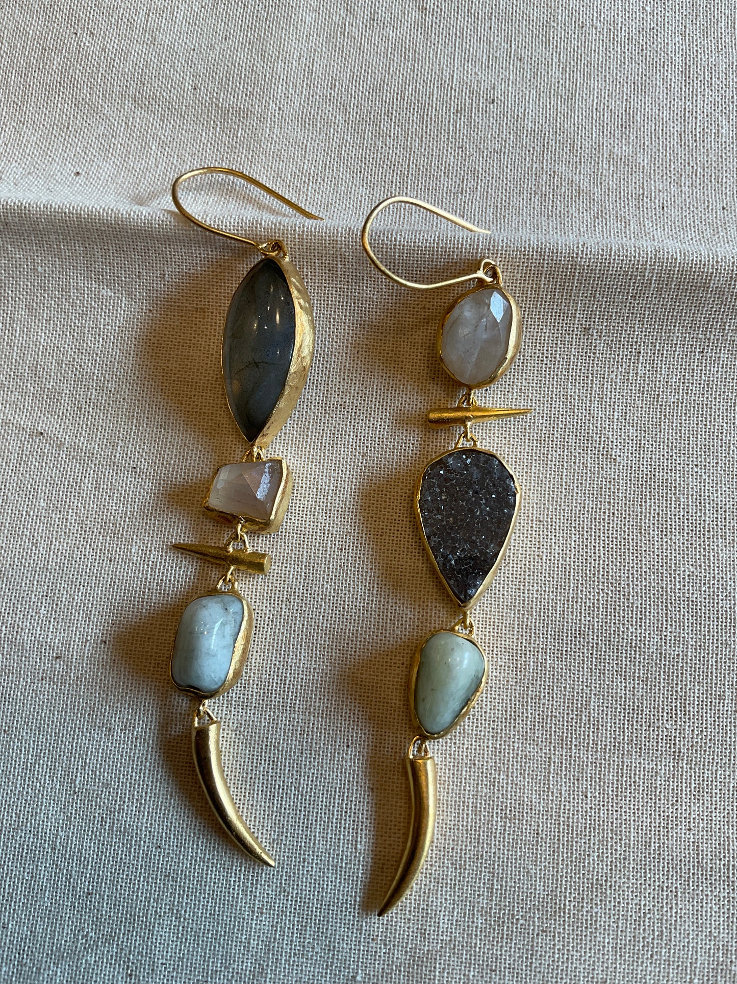 Labradorite Fossil Sand Dollar & Drusy Earrings
