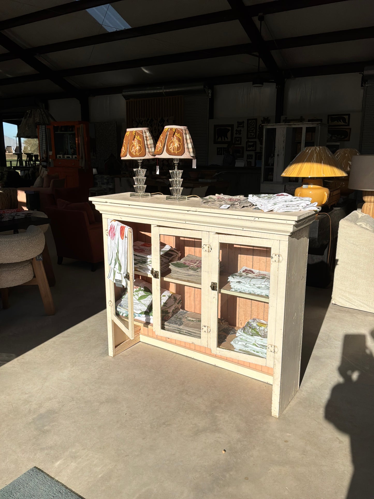 White Chippy Cabinet with Pink Interior