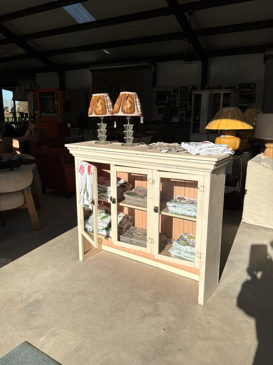 White Chippy Cabinet with Pink Interior