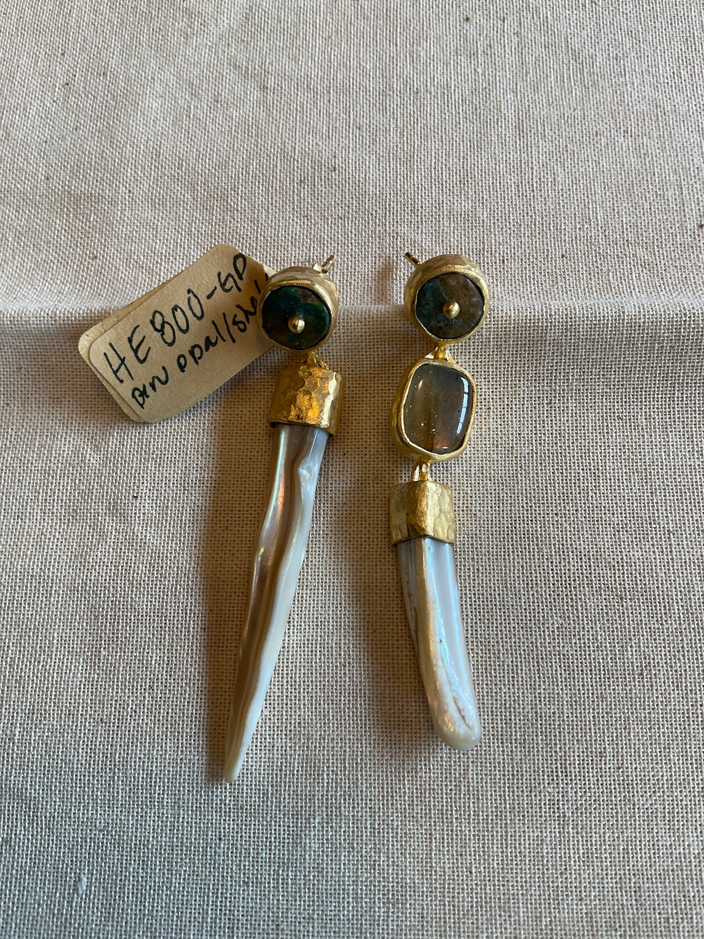 Peruvian Opal, Labradorite & Mother of Pearl Shell Earrings