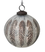 Load image into Gallery viewer, Round Mercury Glass Ball Ornament with Etched Copper Pattern, White Finish
