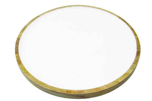 Mango Wood & White Enamel Round Platter