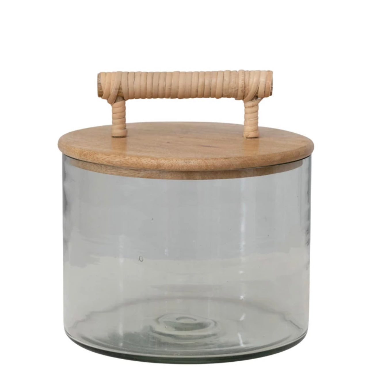 Glass Jar w/ Mango Wood Lid & Rattan Wrapped Handle