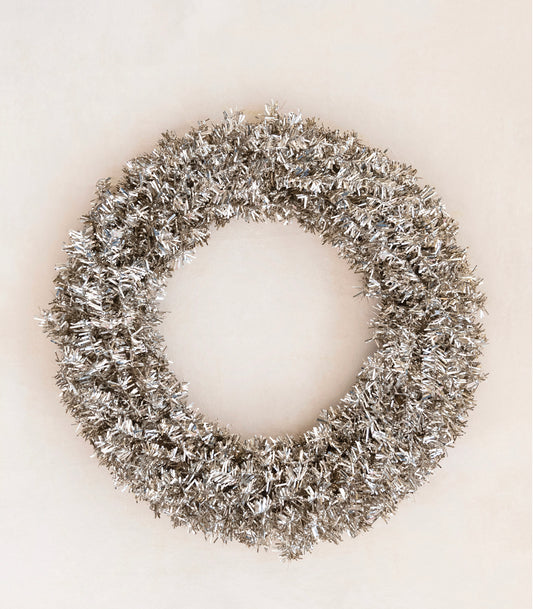 22" Round Tinsel Wreath, Silver Finish