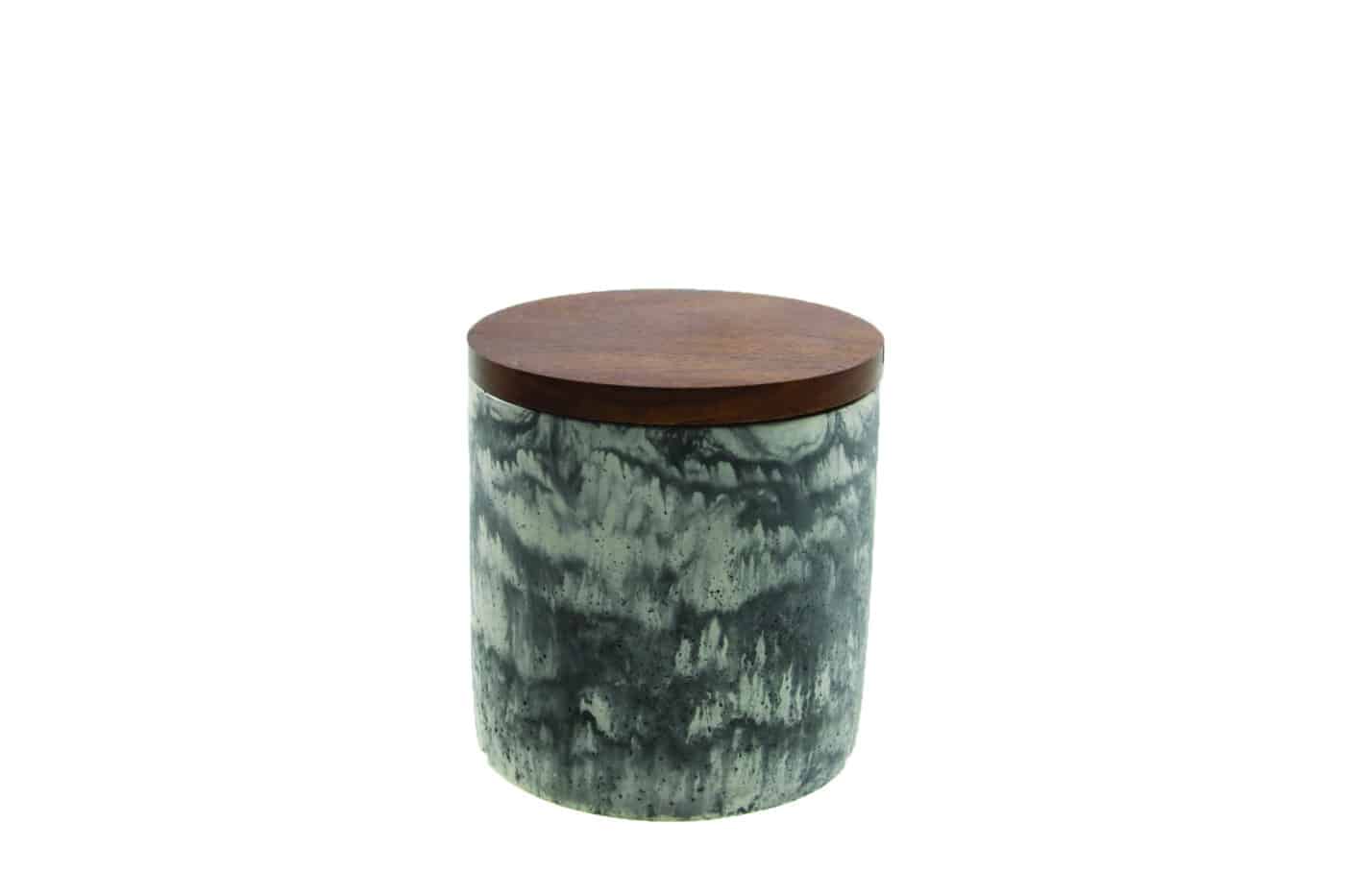 Marbled Cement Container with Wood Lid