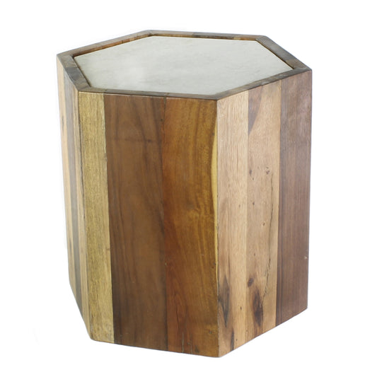 Wood Hexagon Table with Marble